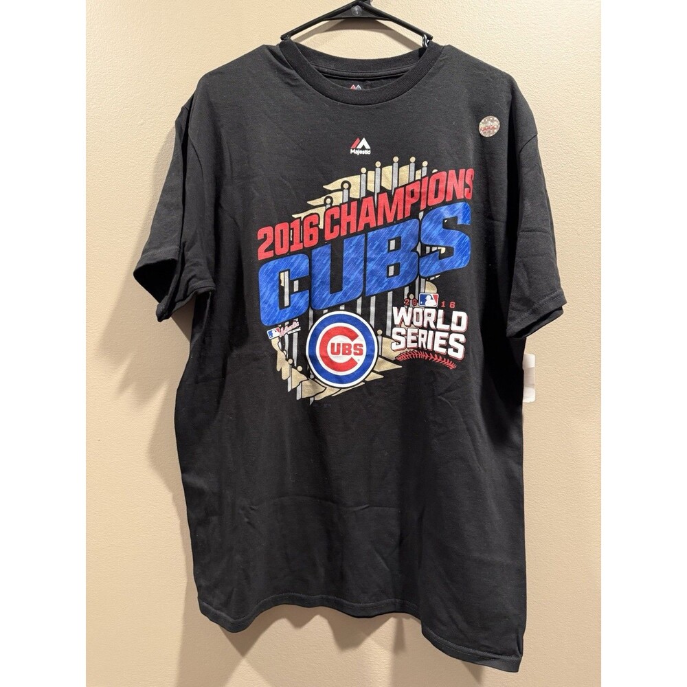 NWT Majestic MLB Chicago Cubs 2016 World Series Champions Tee Black Men’s Size L